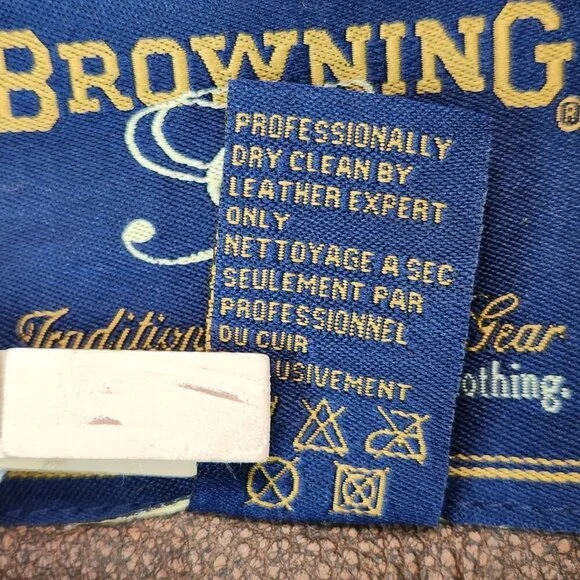 Vtg Browning Gold Brown Leather Jacket Men's XL TG Shoulder Patch Zip Logo